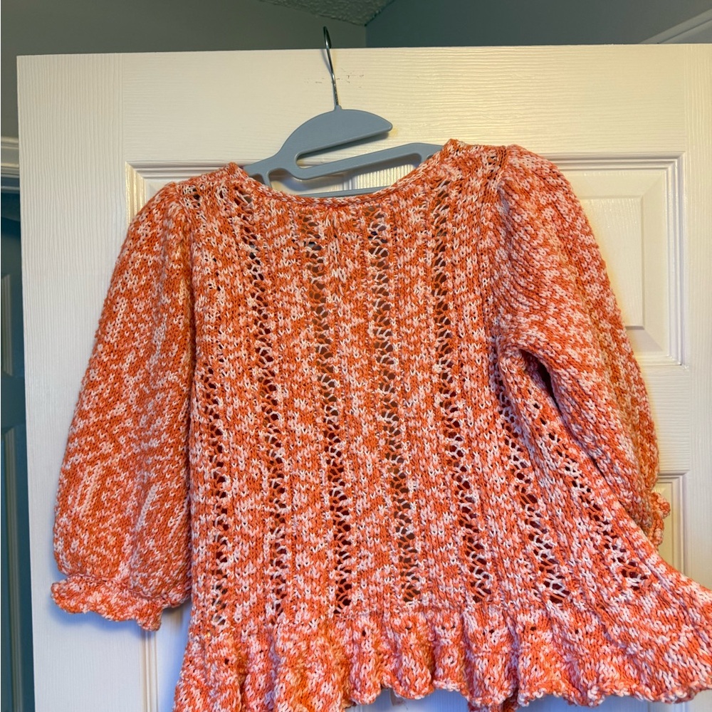 FREE PEOPLE 3/4 Length Sleeve Cardigan Sweater orange/cream-XS - Picture 7 of 9